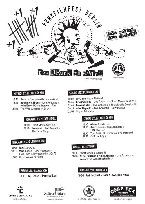 🌈13. Punkfilmfest Berlin (Lichtblick Kino, Schokoladen, Syndikat, Cafe Lutetia) #berlinpunk